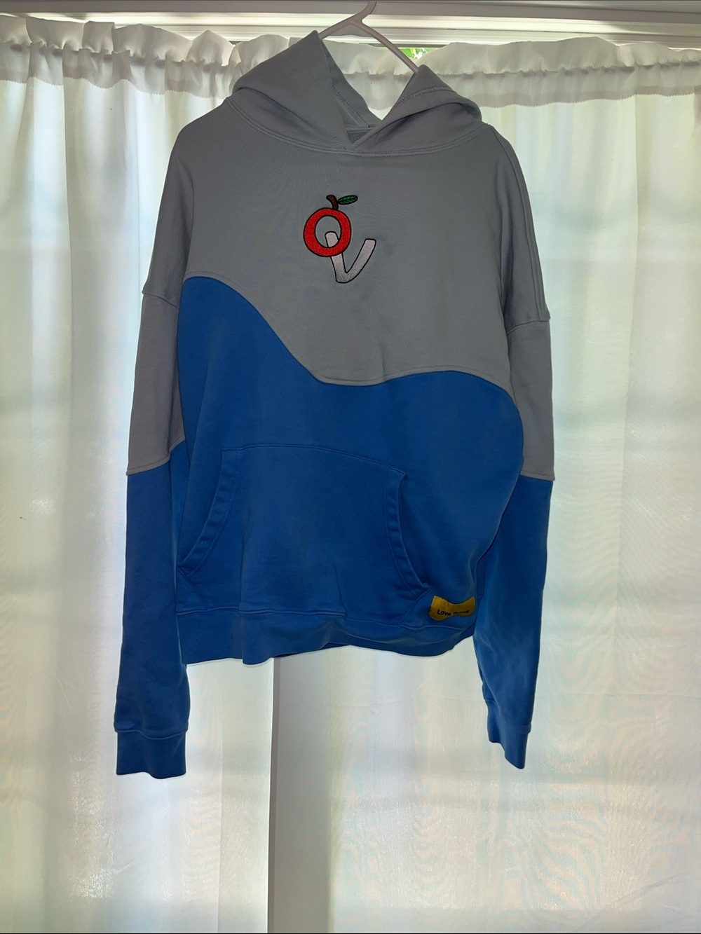 Organic Visions Gray and Blue Colorblock Hoodie Love Yours Patch